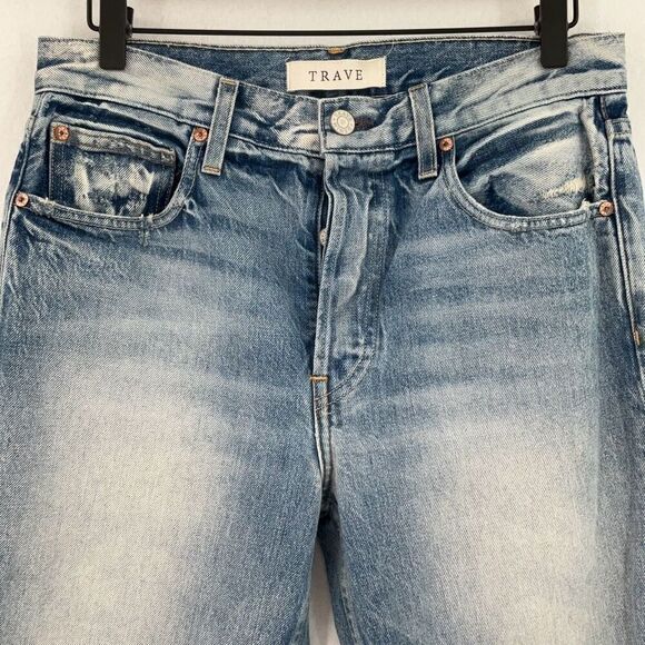 Trave Blue Denim Distressed Constance Cropped Jeans Eve of Destruction Size 29 - Picture 6 of 12